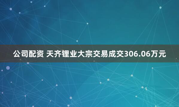 公司配资 天齐锂业大宗交易成交306.06万元